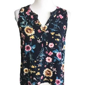 BAILEY + CHLOE BLACK PINK BLUE YELLOW FLORAL CHIC TOP SMALL